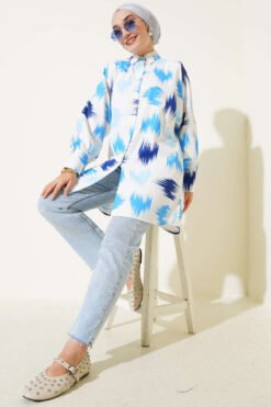 Vista alternativa de Brush Patterned Cuff Shirt Blue