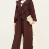 Ruffled Lace Tie-Up Two-Piece Set Brown
