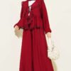 Ruffled Lace Tie-Up Two-Piece Set Burgundy