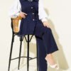 Ruffled Lace Vest Two-Piece Set Navy Blue