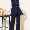 Ruffled Lace Vest Two-Piece Set Navy Blue – Bild 2