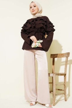 منظر بديل لـ Ruffled Tie Waist Tunic Brown