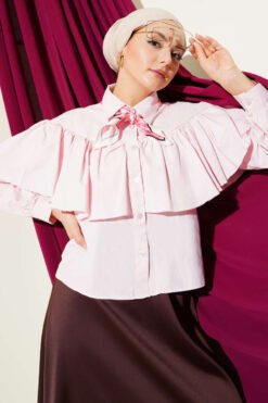 Ruffled Cape Detailed Short Shirt Pink