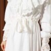 Ruffled V Neck Embroidered Waist Tunic Dress White - Imagen 4