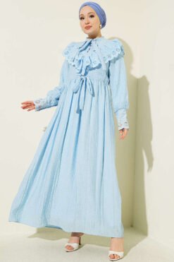 Ruffled V Neck Embroidered Waist Tunic Dress