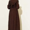 Ruffled V Neck Embroidered Waist Tunic Dress Brown - Imagen 3