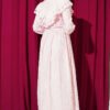 Ruffled V Neck Embroidered Waist Tunic Dress Pink – Image 3