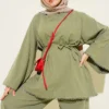 Linen Two-Piece Set with Fisto Detail and Wide Sleeves - Imagen 2