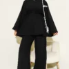 Linen Two-Piece Set with Fisto Detail and Wide Sleeves Black – Bild 2