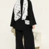 Linen Two-Piece Set with Fisto Detail and Wide Sleeves Black – Bild 3