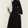 Split Hem Belted Linen Tunic Set Black