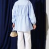 Shirred Blouse with Bow Blue - Imagen 3