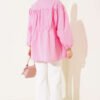 Shirred Blouse with Bow Pink - Imagen 3