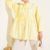 Shirred Blouse with Bow Yellow