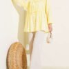 Shirred Blouse with Bow Yellow - Imagen 2