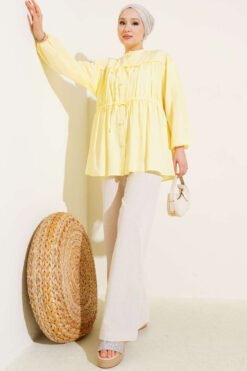 Vista alternativa de Shirred Blouse with Bow Yellow