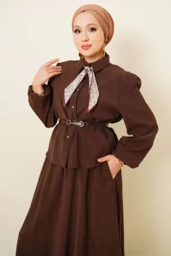 Alternative view of Skirt Set with Scarf and Belt Brown