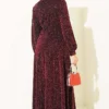 Silver Buckle Glittering Stone Evening Dress Burgundy - Image 3