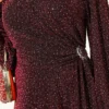 Silver Buckle Glittering Stone Evening Dress Burgundy - Image 4