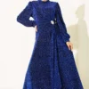 Silver Buckle Glittering Stone Evening Dress