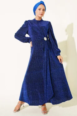 Silver Buckle Glittering Stone Evening Dress