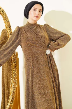 Alternative Ansicht von Silver Buckle Glittering Stone Evening Dress Gold