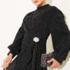 Silver Buckle Glittering Stone Evening Dress Black – Image 2