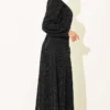 Silver Buckle Glittering Stone Evening Dress Black – Image 3