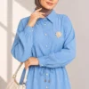 Shirt Collar Waist Tunic Two-Piece Set Baby Blue - Image 2