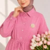 Shirt Collar Waist Tunic Two-Piece Set Pink - Imagen 2