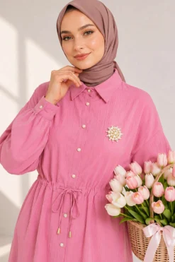 Alternative view of Shirt Collar Waist Tunic Two-Piece Set Pink