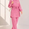 Shirt Collar Waist Tunic Two-Piece Set Pink - Imagen 3