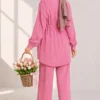 Shirt Collar Waist Tunic Two-Piece Set Pink - Imagen 4