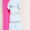 ⁦Lace Detailed Skirted Two-Piece Set Blue⁩ - الصورة ⁦3⁩