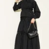 Lace Detailed Skirted Two-Piece Set Black
