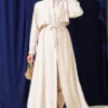 Long Tunic Set with Chest Panel and Tie Belt Beige