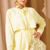 Long Tunic Set with Chest Panel and Tie Belt Yellow - Afbeelding 2