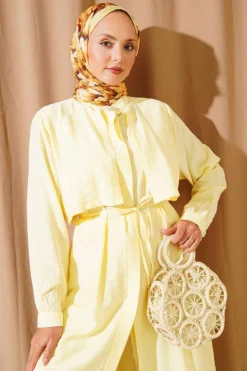 Alternative view of Long Tunic Set with Chest Panel and Tie Belt Yellow
