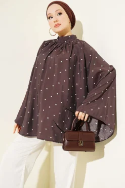Oversized Tunic with Polka Dots Brown