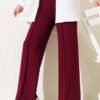 Wide Waistband Elasticated Trousers Burgundy