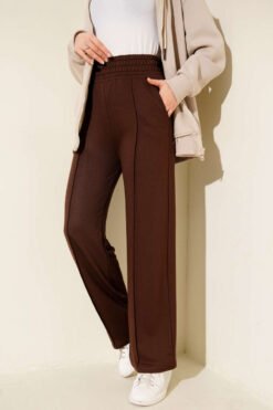 منظر بديل لـ Wide Waistband Elasticated Trousers Brown