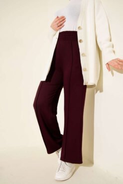 Wide Waistband Elasticated Trousers Plum