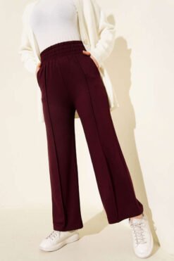منظر بديل لـ Wide Waistband Elasticated Trousers Plum
