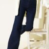 Wide Leg Buttoned Denim Pants Navy Blue