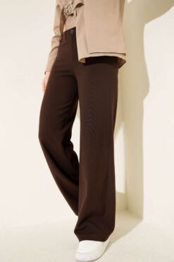 Wide Leg Buttoned Trousers Brown
