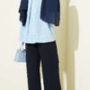⁦Wide-Leg Elastic Waist Pants Navy Blue⁩ - الصورة ⁦3⁩