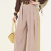 Wide Pleat Detailed Fabric Trousers Mink
