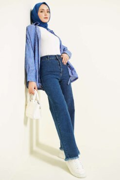 منظر بديل لـ Wide Tassel Hem Denim Pants