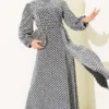 Geometric Pattern Stone-Embellished Belted Evening Dress