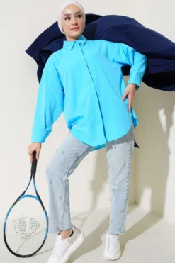 Alternative view of Hidden Button Basic Shirt Benetton Blue